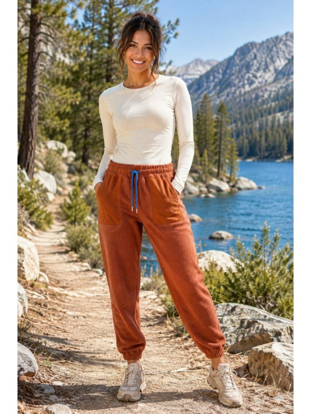 Cotopaxi Fleece Jogger Pants Womens Medium Rust Orange With Blue Drawstring